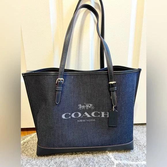 Coach denim and leather large tote bag EUC - Picture 3 of 16